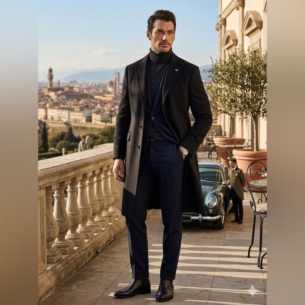 Faconnable Men Size 54 L 100% Cashmere Black Over Coat Topcoat Dress Coat